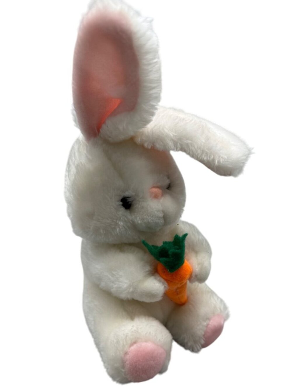 sasco White Plush Bunny Holding felt Carrot Stuffed Animal Toy pink 11" READ